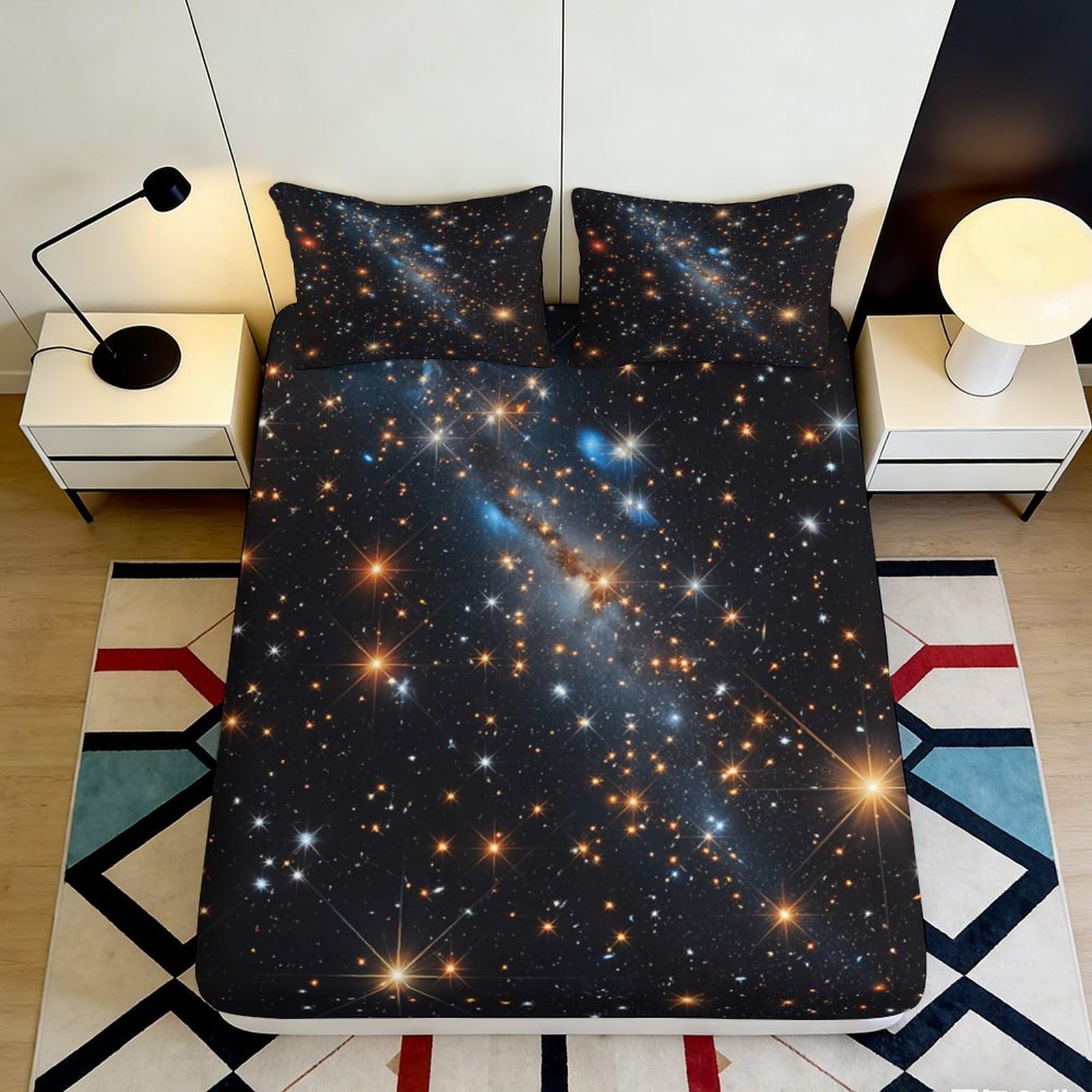 Kjhgrfrdk Style-1 3D Printed Galaxy Fitted Sheet Deep Pocket Microfiber Non-Slip Bedroom Bedding Set Galaxy Mattress Fitted Cover Elastic Hem For Adults Teens 180X200x25cm