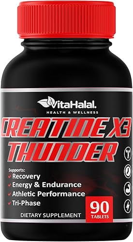 Creatine X3 Thunder - Pastillas de monohidrato de creatina con certificación Halal - Suplementos trifásicos a granel de creatina para mejorar el
