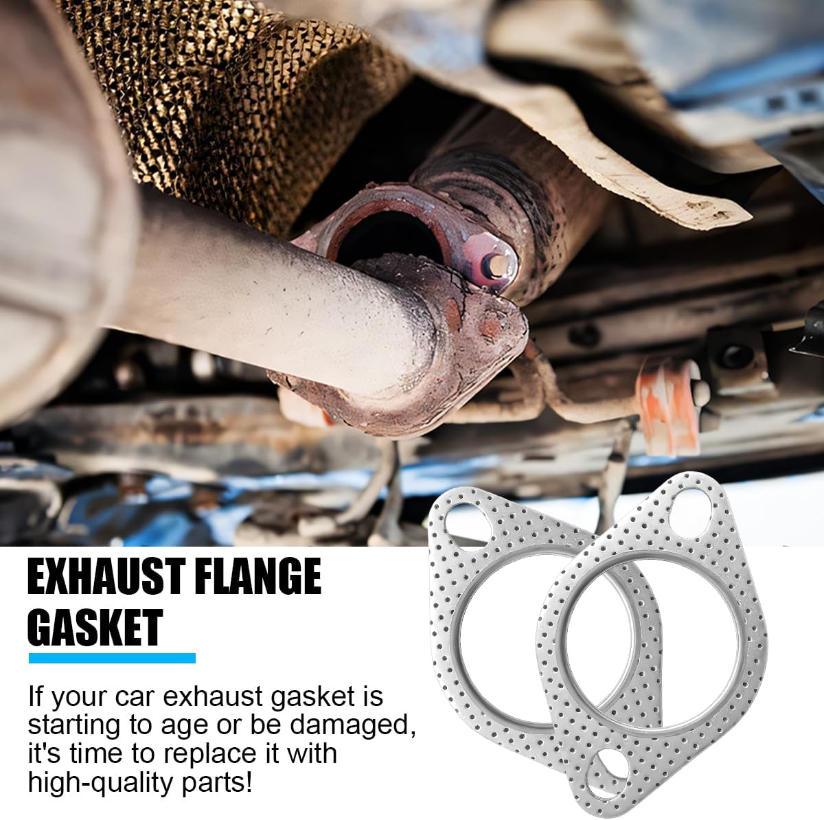 2PCS Car Exhaust Gasket, 2-Bolt 2.5 Inch Vehicle Ultra Seal Exhaust Flange Standard Gasket, Reinforced High Temperature Automotive Shim, Universal for SUV Sedan Truck