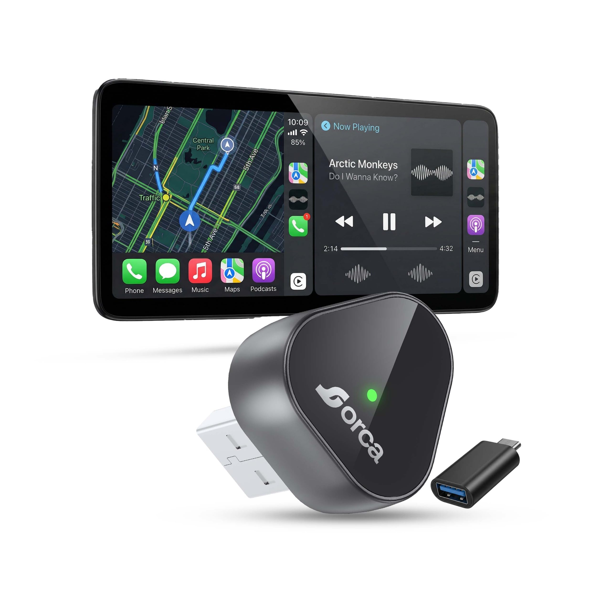 ORCA Cube Wireless CarPlay & Android Auto Adapter, Convert Wired to Wireless, Dual WiFi + Bluetooth 5.4, Fast Auto-Reconnect, Plug & Play Compact USB Dongle for iPhone and Android
