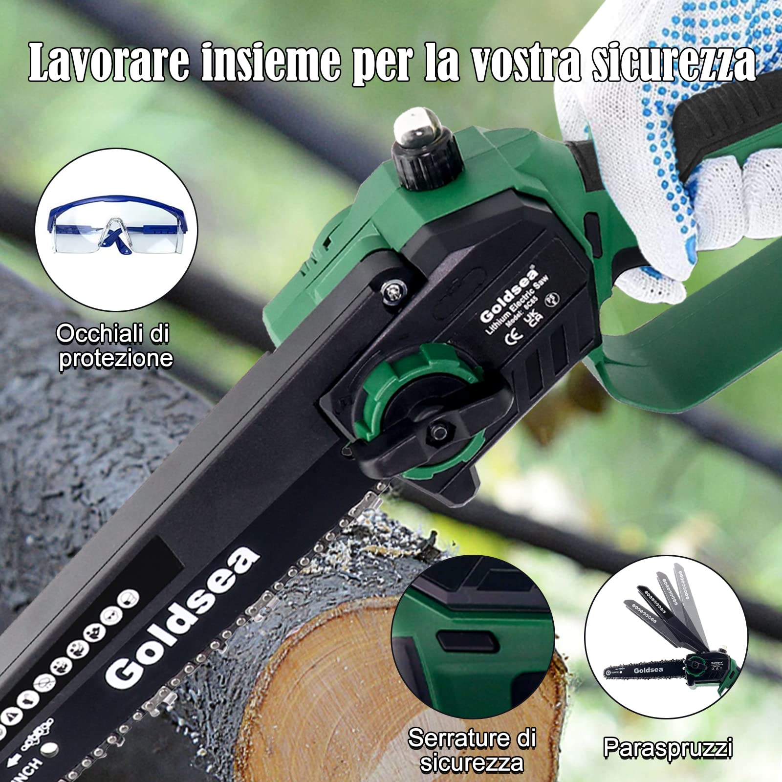 Mini Motosega a Batteria, 8 Pollici Motosega a Batteria per Potatura con 8000mAh Batterie, Goldsea Sega a Batteria per Potatura con Motori Brushless per il Giardinaggio Potatura Albero Taglio del