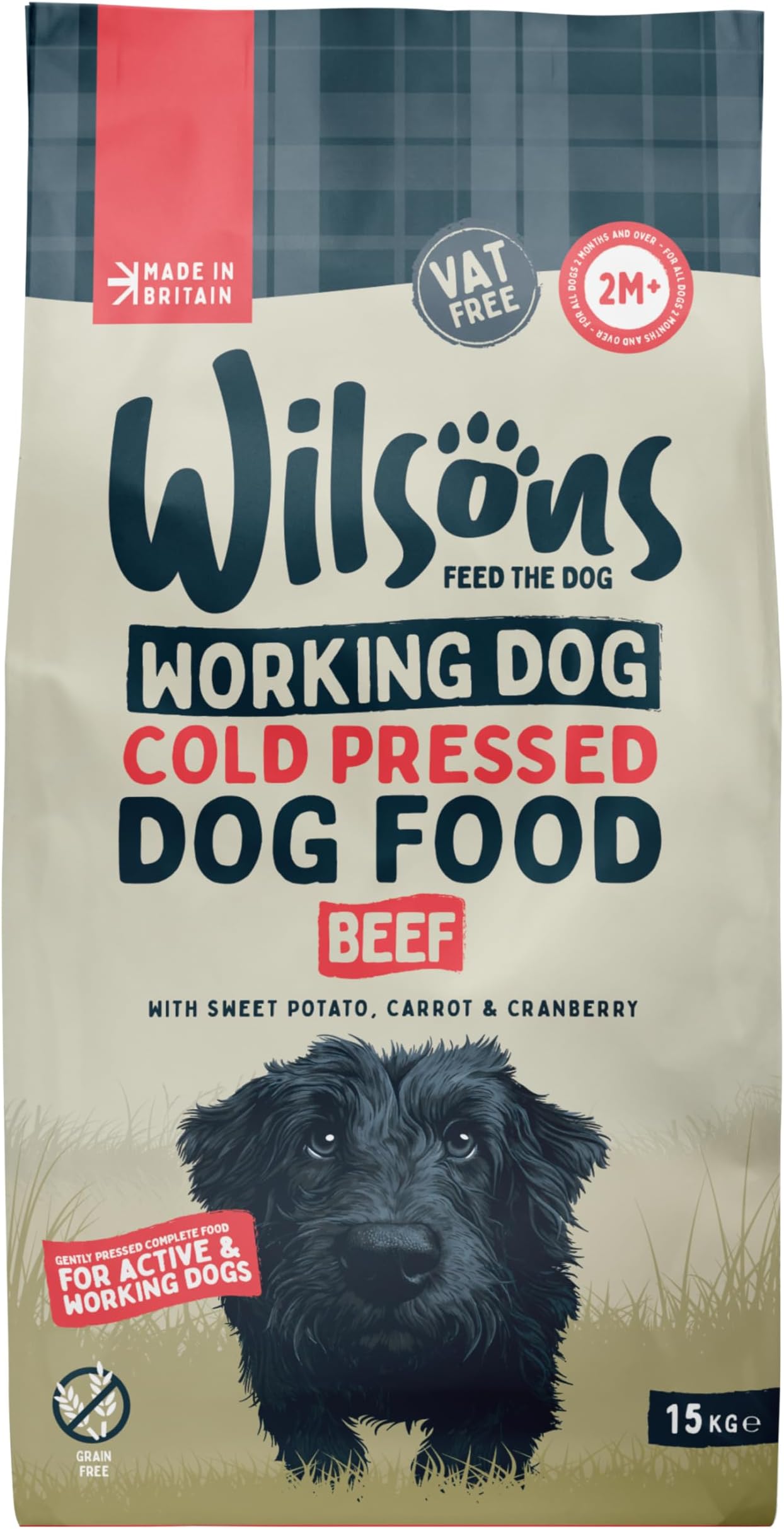 Wilsons - Cold Pressed Dog Food - Complete Dry Meal with Natural, Hypoallergenic, Grain Free Ingredients, Best Introduced Gradually, Suitable for Adult Dogs and Puppies 2 Months + (Beef) (15kg)