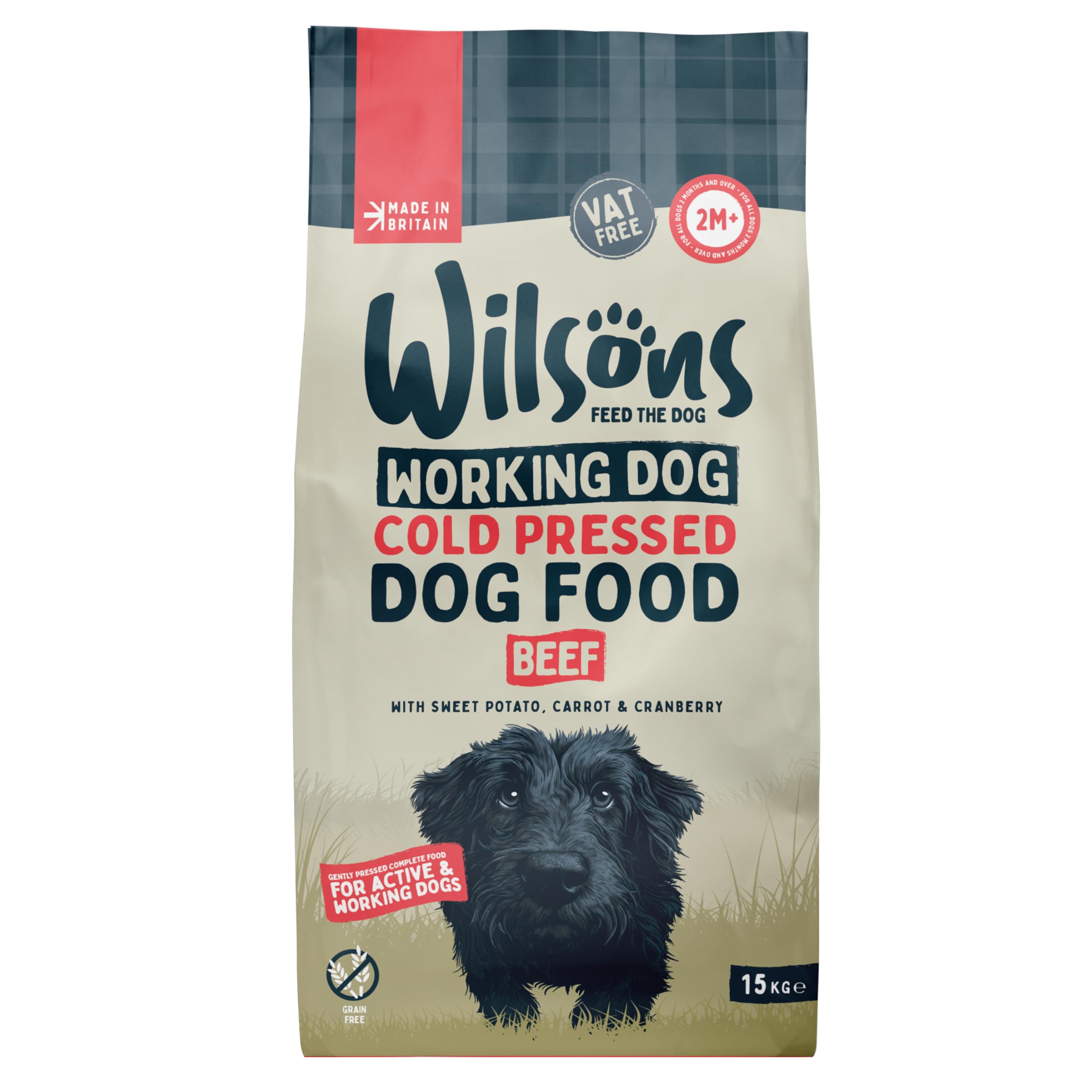 Wilsons - Cold Pressed Dog Food - Complete Dry Meal with Natural, Hypoallergenic, Grain Free Ingredients, Best Introduced Gradually, Suitable for Adult Dogs and Puppies 2 Months + (Beef) (15kg)