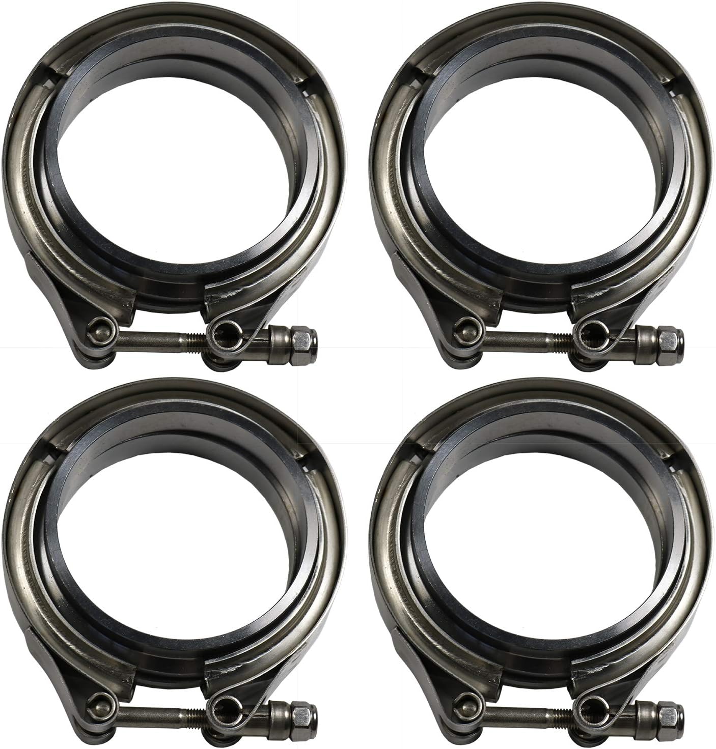 JDMSPEED New 3" V-Band Flange Clamp Kit With Ridge 4 Pcs Stainless Steel For Exhaust Downpipe (4)