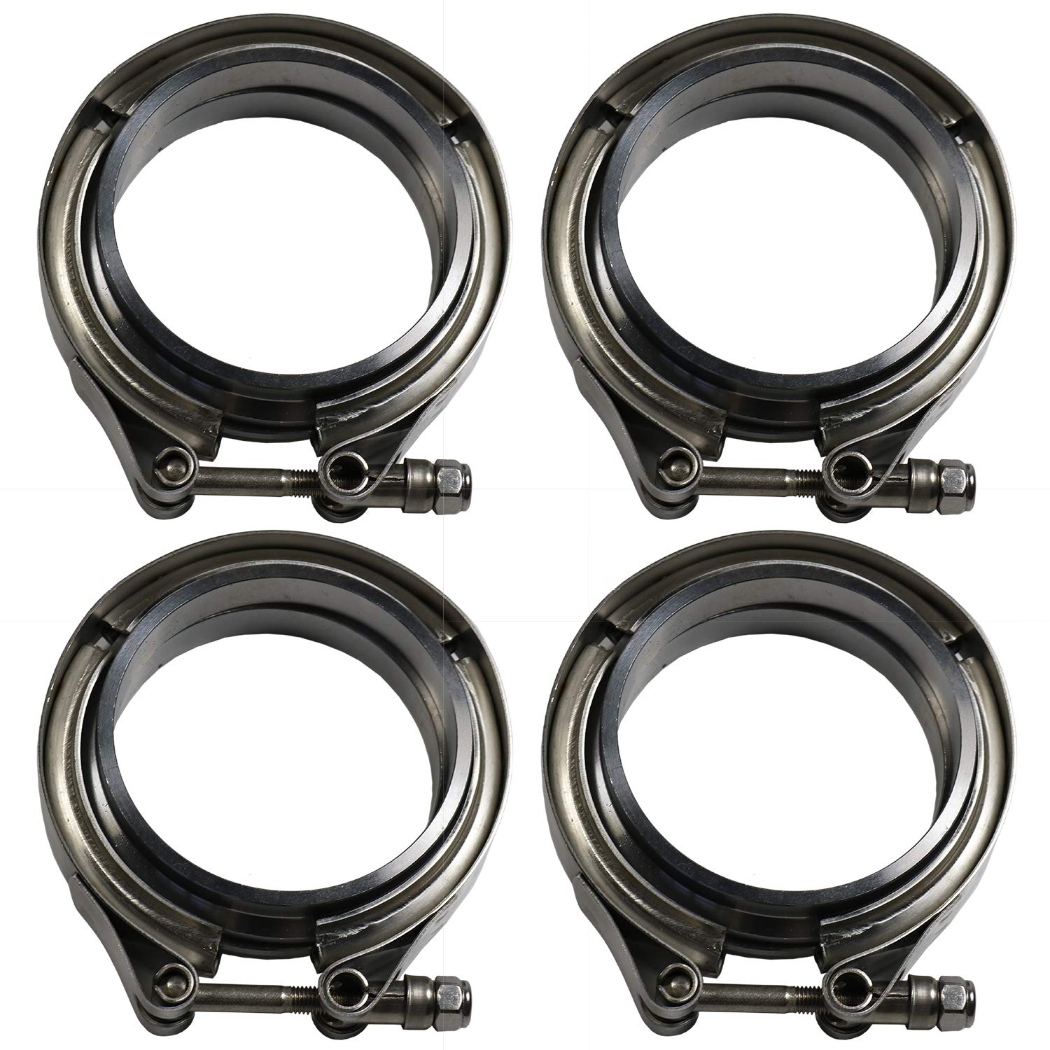 JDMSPEED New 3" V-Band Flange Clamp Kit With Ridge 4 Pcs Stainless Steel For Exhaust Downpipe (4)