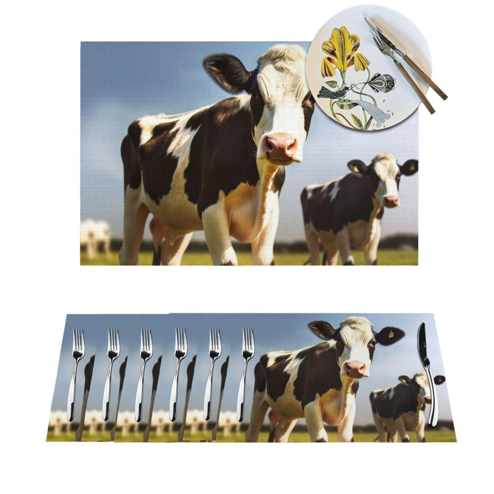 Set de table pour cuisine et salle à manger lot de 4 décors vinyle vache repas de famille