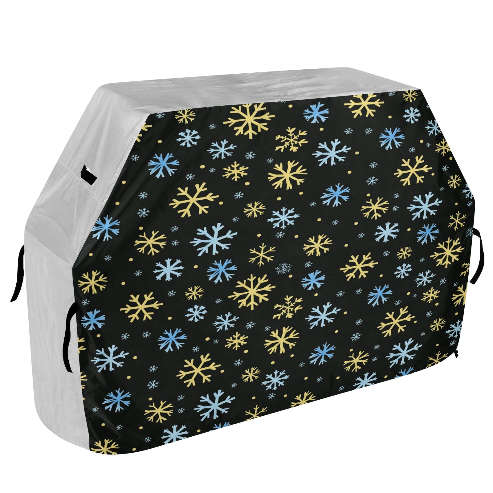 Copertura per barbecue di alta qualità, impermeabile, resistente allo sbiadimento, resistente, adatta per griglie fino a 25 cm di larghezza, con motivo a fiocchi di neve blu e giallo