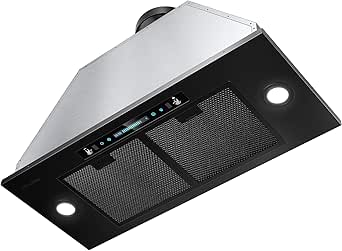 HisoHu Insert Range Hood 30 Inch / 36 Inch, 1200 CFM with Ducted Convertible Ductless(Kit Included), Stainless Steel Kitchen Vent Hood with 4 Speed Exhaust(30'', Black)