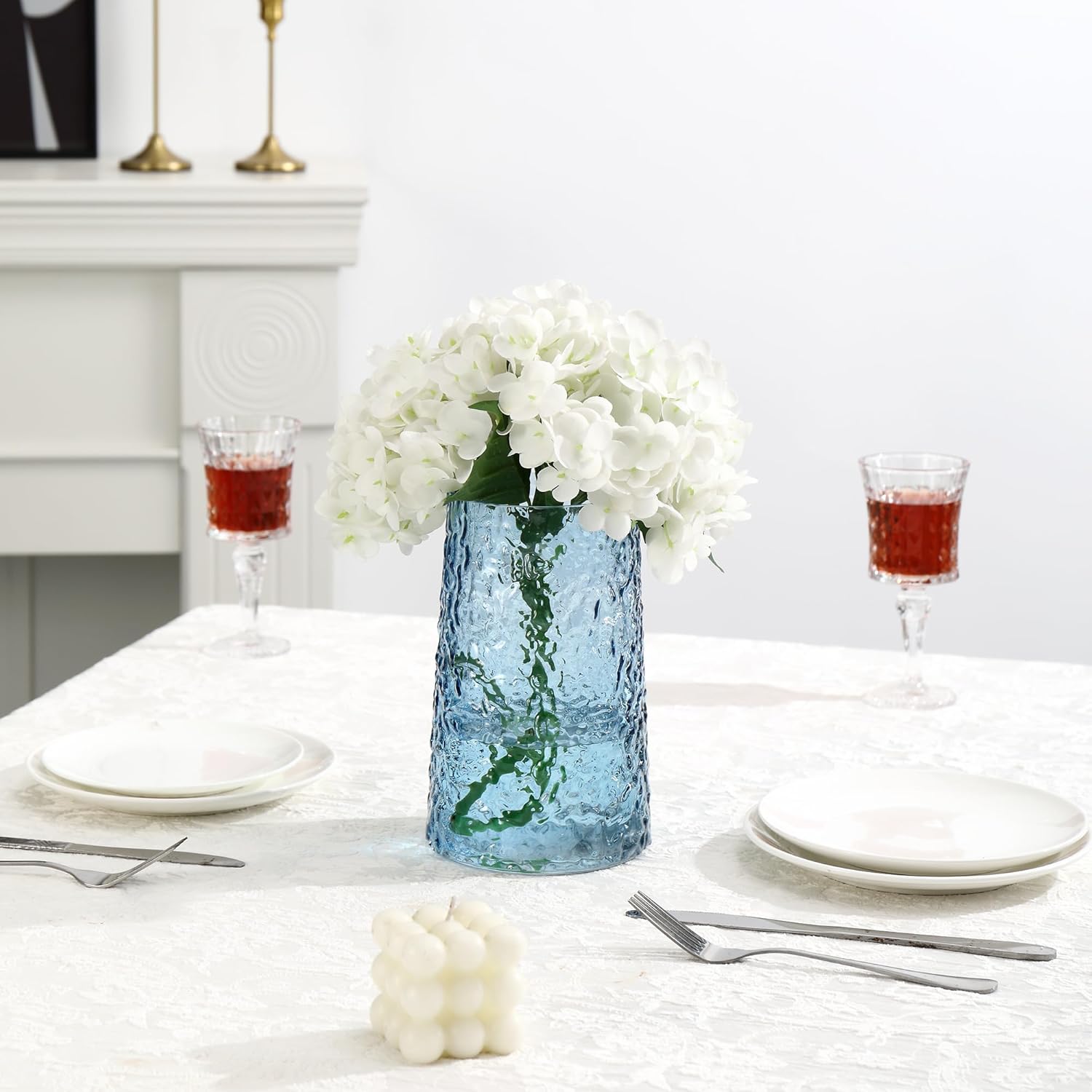 Blue Glass Vase, Flower Vases for Bouquet, Modern Glass Vase for Flowers, Large Vases for Living Room, Bedroom, Kitchen, Office, Wedding, Dining Table, 8 Inches - Image 4