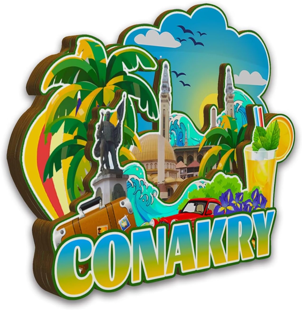 Conakry Guinea Fridge Magnet Wooden 3D Landmarks Travel Collectible Souvenirs Decoration Handmade Refrigerator Magnet -5917 image 2