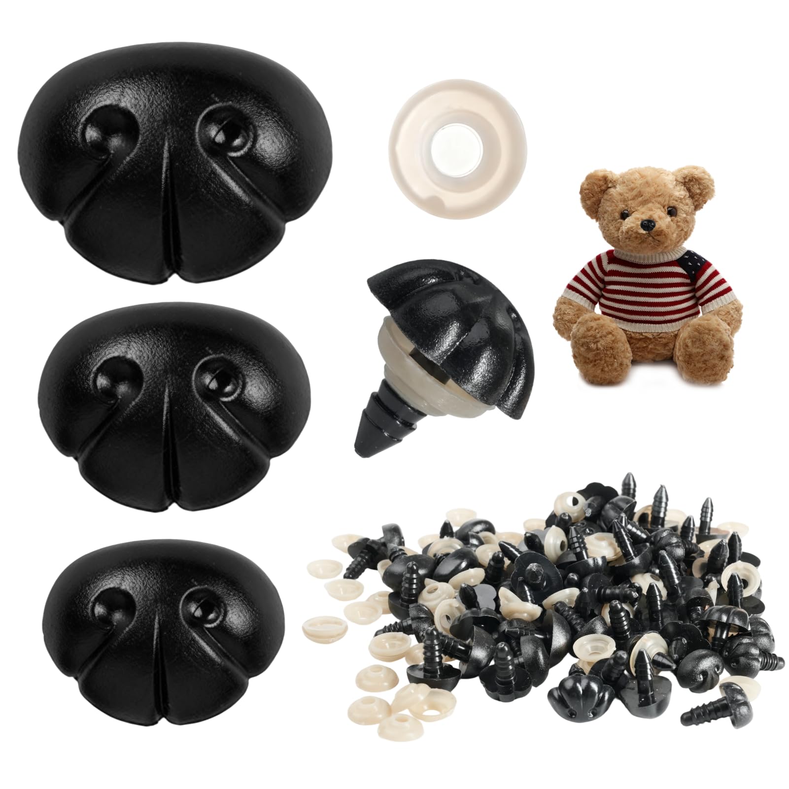 70 Pcs Safety Noses For Crochet Animals, Black Plastic Animal Safety Noses With Washers, Multiple Sizes Teddy Bear Noses For Crochet Eyes And Noses Amigurumi Dolls Stuffed Animals Making