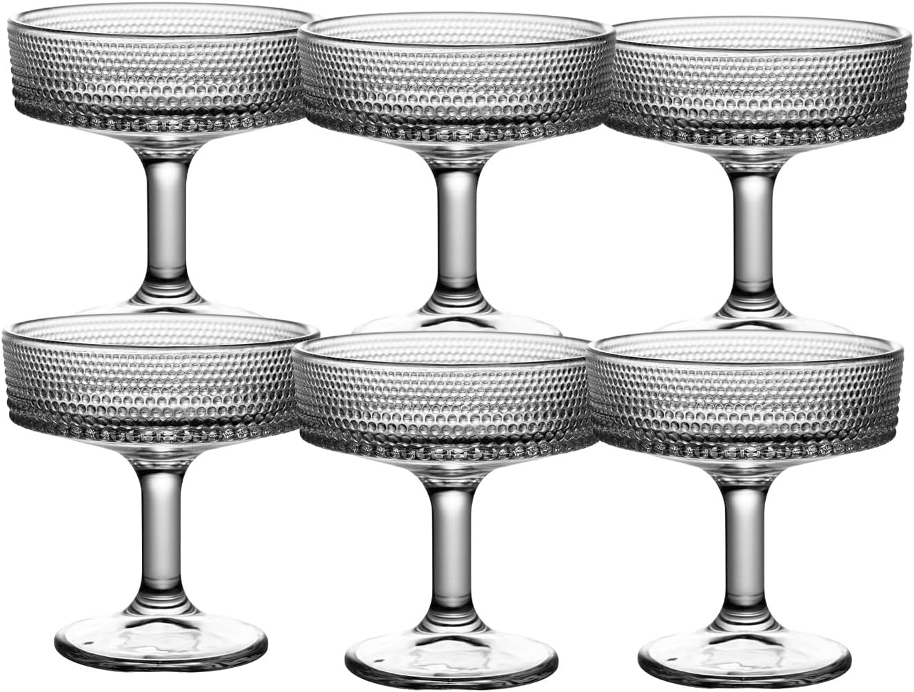 Vintage Coupe Martini Glasses, Set of 6, 6 oz Glassware for Cocktails, Champagne, and Desserts (6 SET)