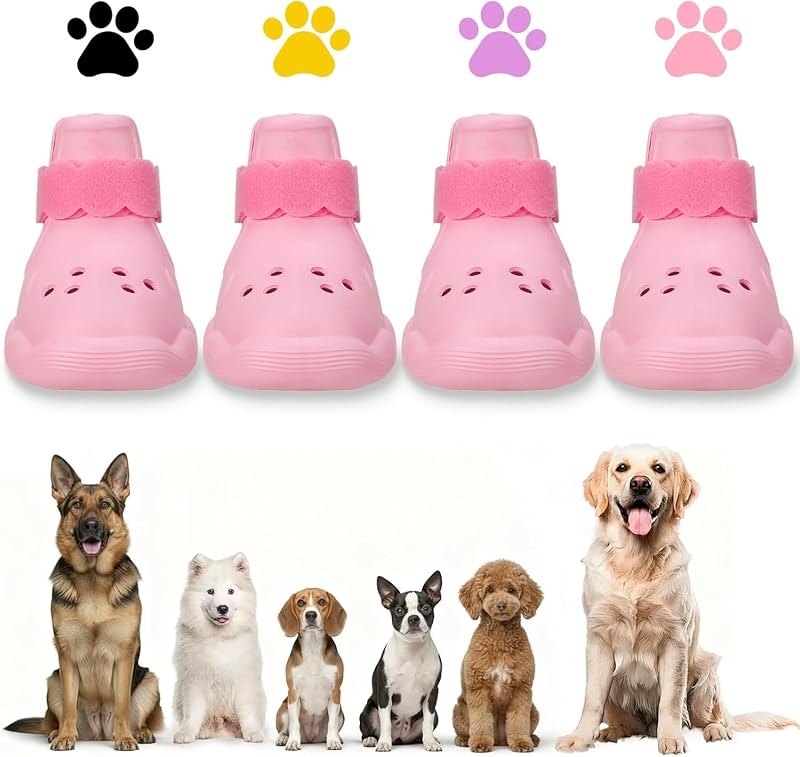 Botas para Cães Impermeáveis e Antiderrapantes QXAPA com Tiras Ajustáveis, Pink-S