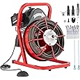 75FT x 1/2in Drain Cleaner Machine, 400W Electric Drain Snake with 6 Cutters & Foot Switch for 1" to 4" Pipes, Heavy Duty Sewer Auger for Sinks, Toilets, Showers