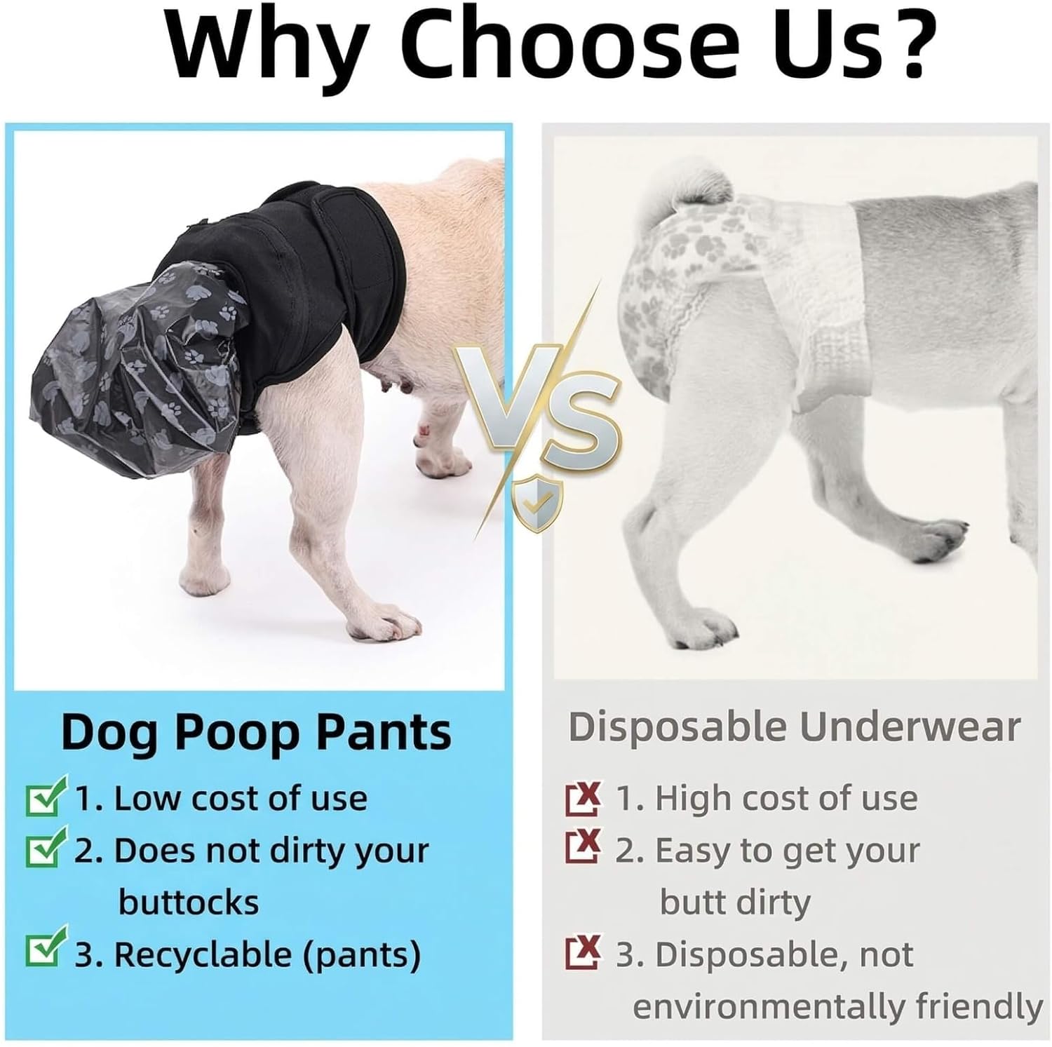 Reusable Dog Poop Pants with 50pcs Poop Bags, Adjustable Sanitary Pants for Incontinence & Outdoor Walking, Convenient Poop Collection for Senior & Disability Dogs (S)