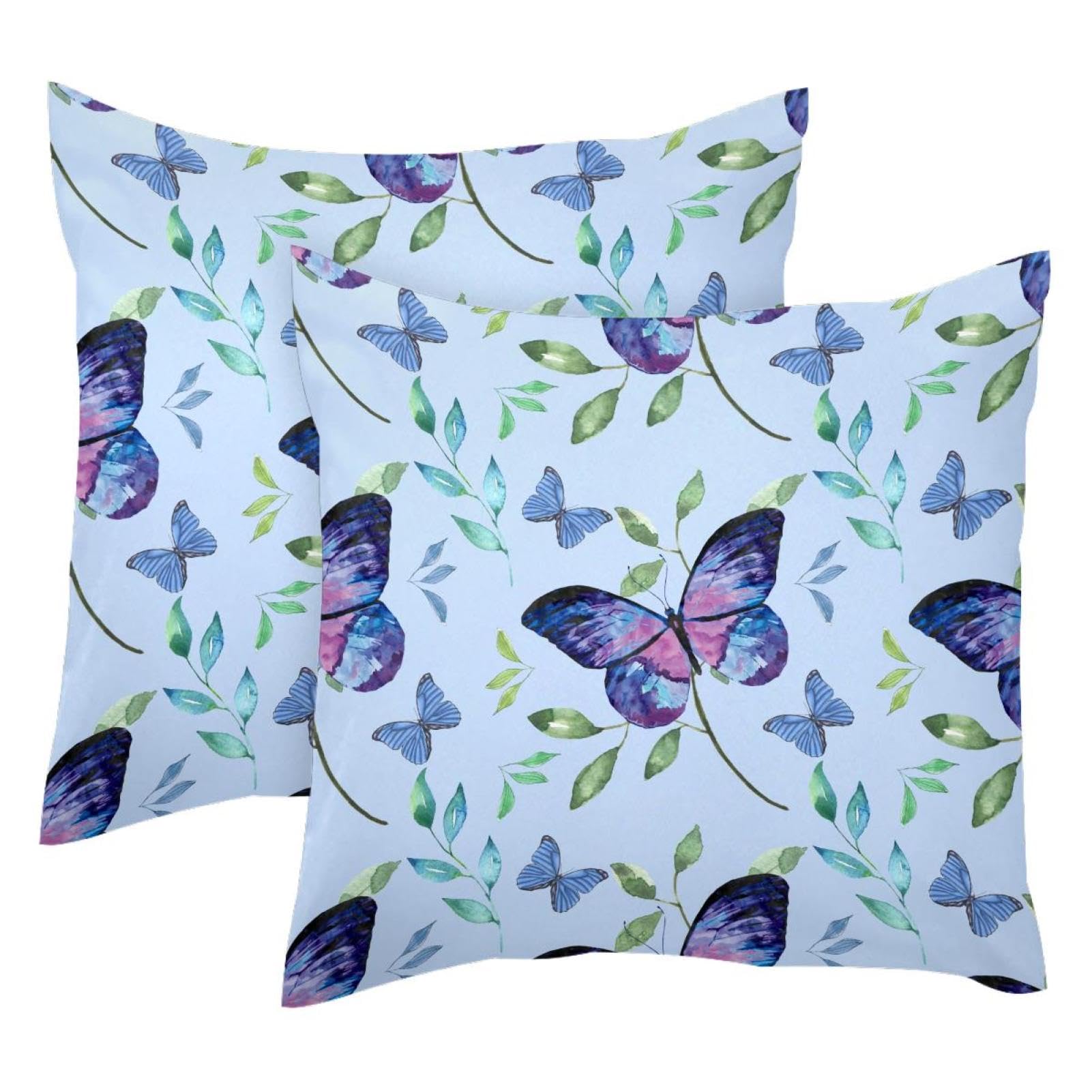 Housse de coussin velours 50x50 cm lot de 2 avec motifs papillons pastel aquarelle