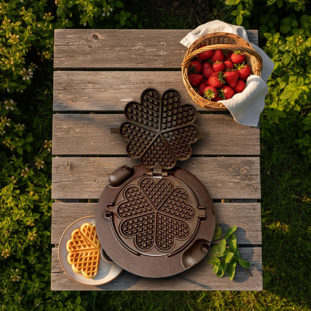 Gofrera de hierro fundido en forma de corazón 33 cm barbacoa jardín cocina