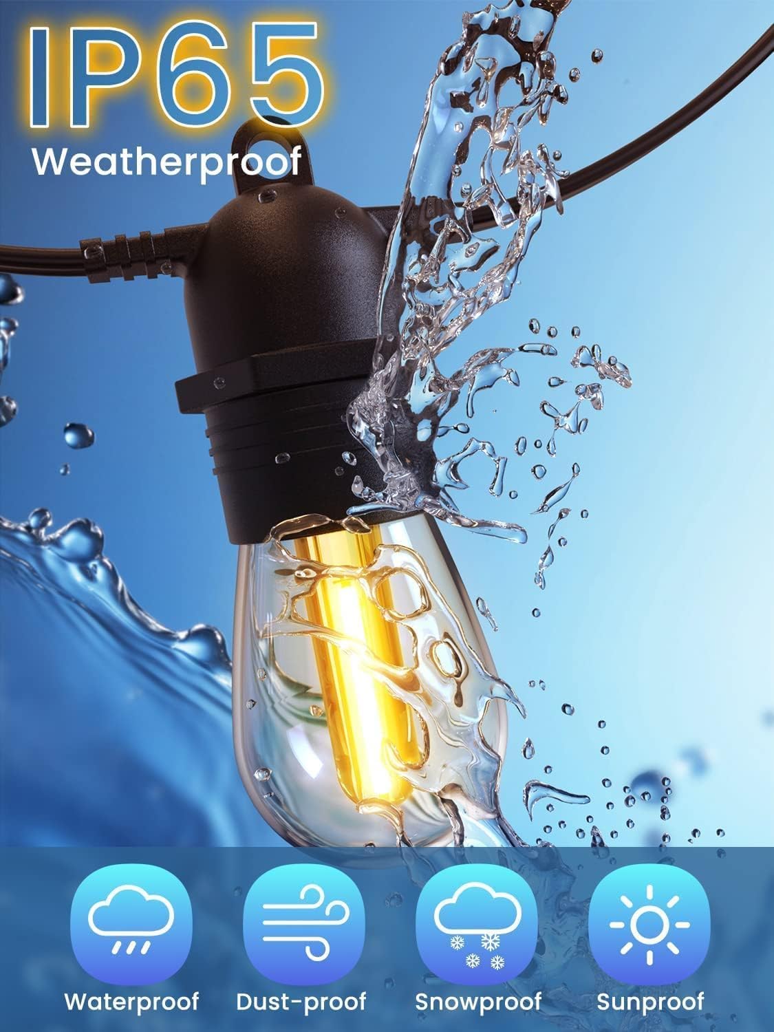 GlobaLink 31M Lichterkette außen, IP65 Wasserdicht Bruchsicher Lichterkette Glühbirnen Erweiterbar mit 30 +2 S14 LED Glühbirnen, Outdoor Lichterkette für Garten Party Balkon Hof Dekoration, Warmweiß