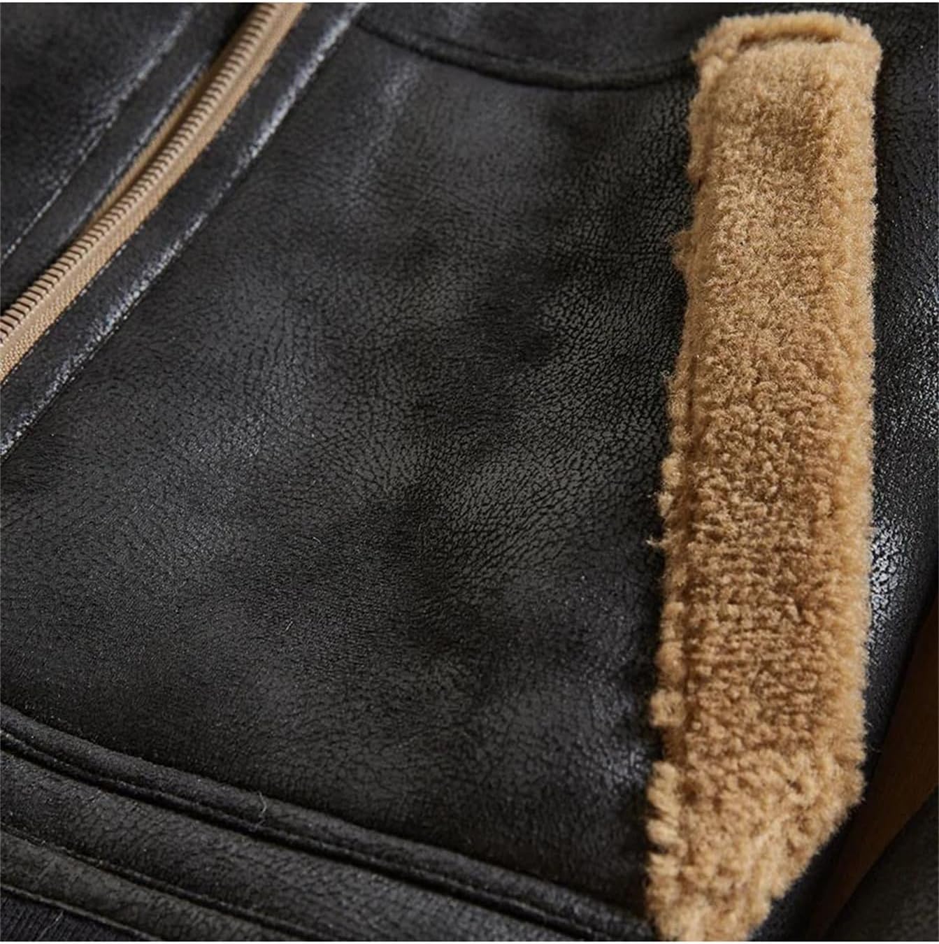 Men's Reversible Faux Leather Shearling Coat Warm Thick Faux Fur Collar Bomber Jacket Winter Fashion Soft Outwear