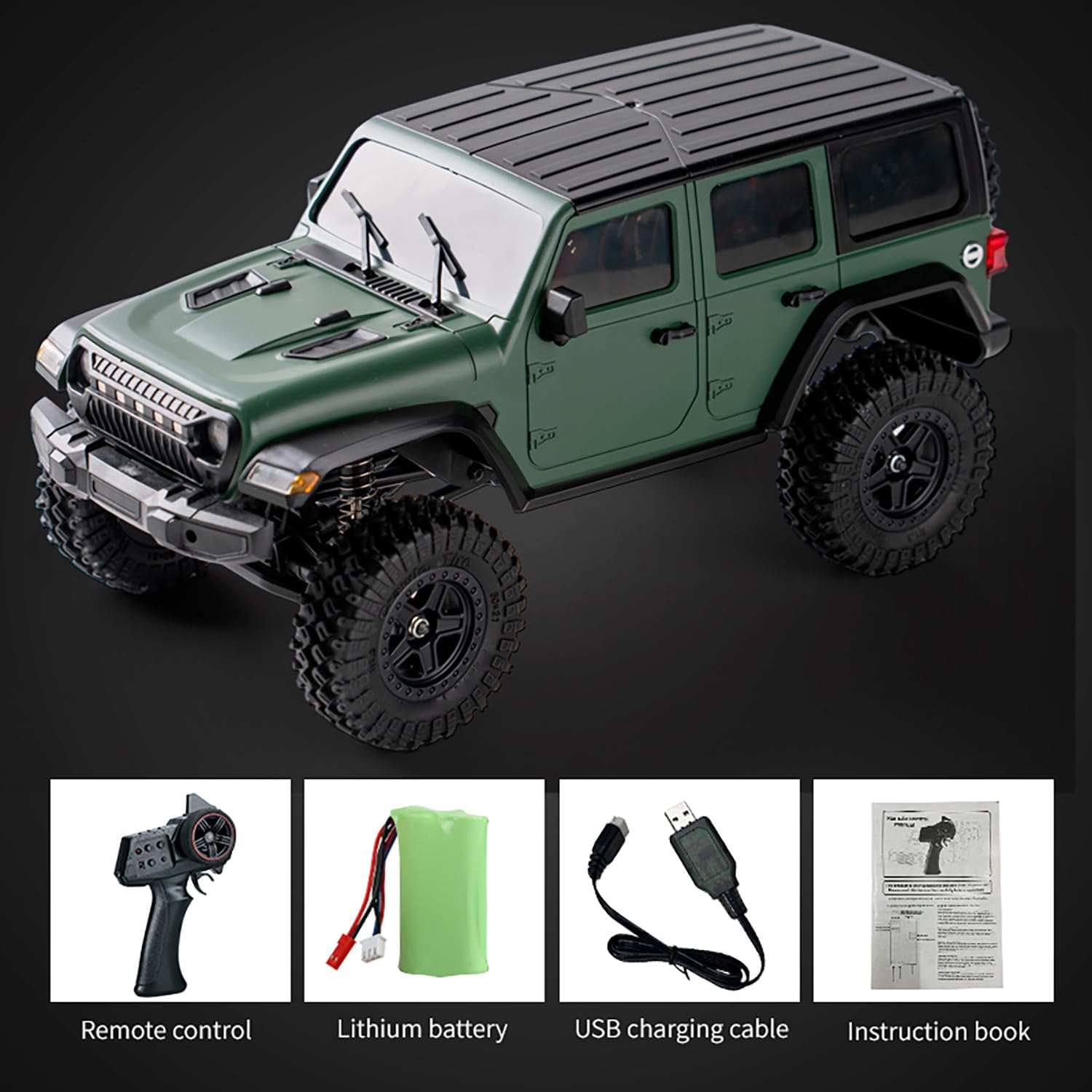 1/18 4 * 4 RC Rock Crawler Car Remote Control Simulation Off Road Car C8801 RTR Crawler Battery 370 Brushed Motor ESC LED Lights Hobby Grade Model for Adult Hobby(Green)