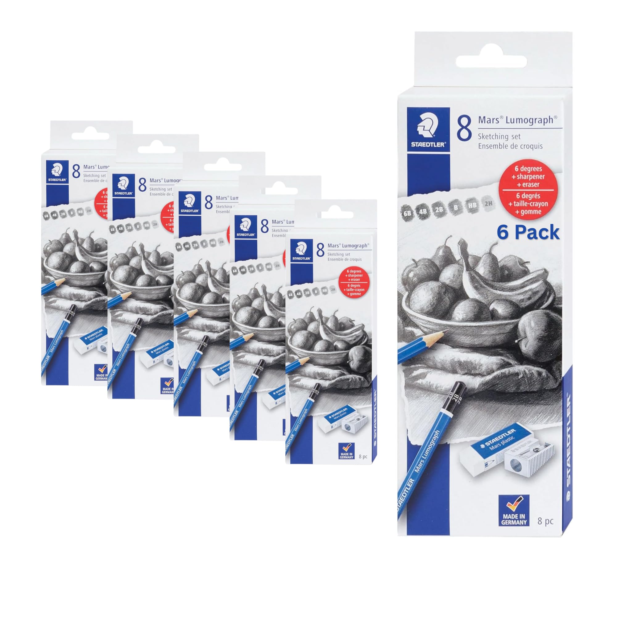 STAEDTLER Mars Lumograph Sketching pencils, 8-pieces per set, 6-pack
