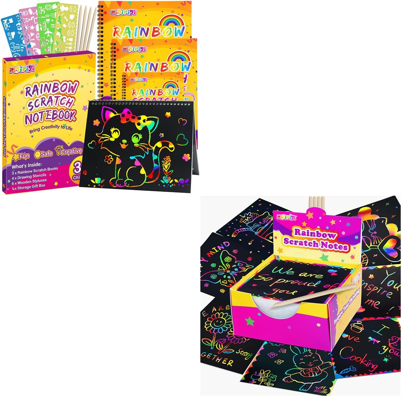 Amazon.com: pigipigi Scratch Notes Art for Kids - Rainbow Scratch Paper ...