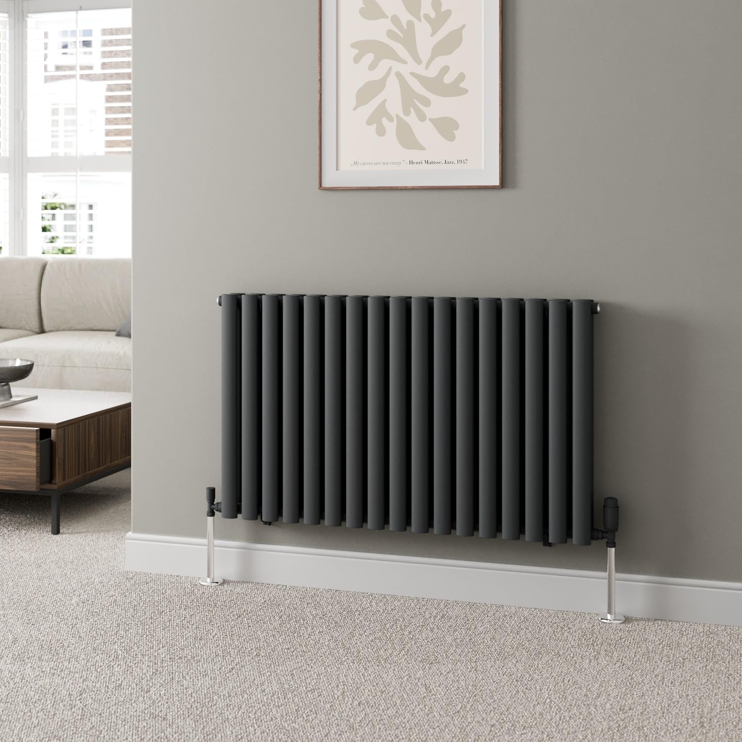 Duratherm Anthracite Duratherm® 600 X 1020Mm Horizontal Designer Radiator Double Column Oval Tube Modern Central Heating Panel Bathroom Radiators