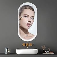 Vista 4 de Espejo retroiluminado con luces LED de 18 x 35 pulgadas, antiempañamiento, regulable, botón táctil, a prueba de agua, horizontal/vertical, espejo