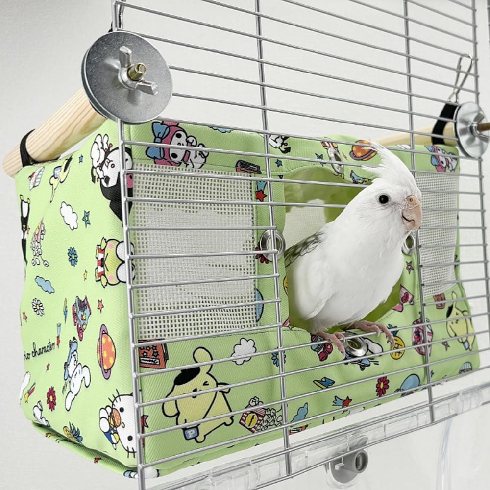 Copfeu Large Spring Summer Breathable Bird Nest House, Bird Bed for Cage, Parrot Nest Snuggle Shed Hut for Four Seasons, Easy to Install for Quaker Lovebirds (Medium,Green)