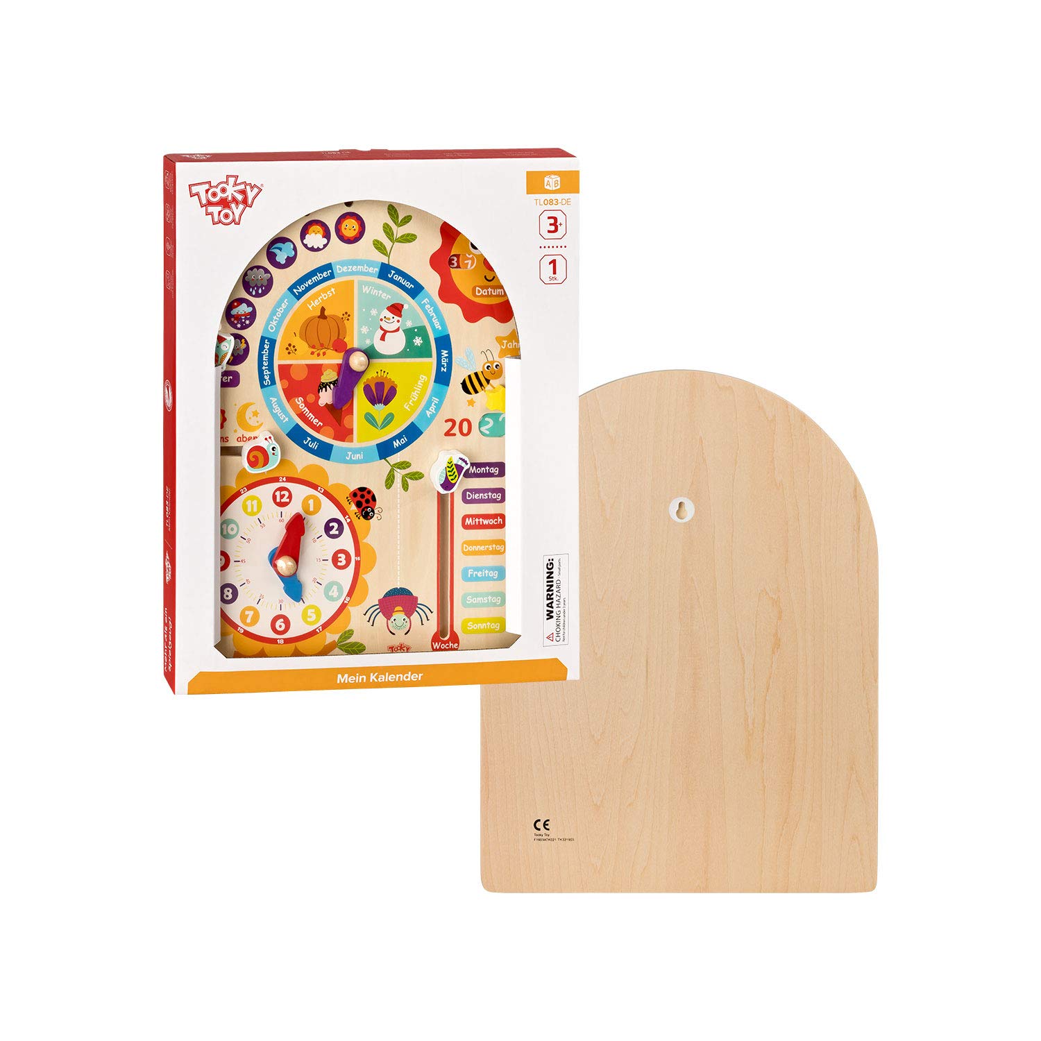 Tooky Toy Kalenderuhr Jahresuhr - Kinder Lernuhr - Holz Spielzeug Lern-Spielzeug - Uhr - Jahreszeiten - Wetter aus Holz