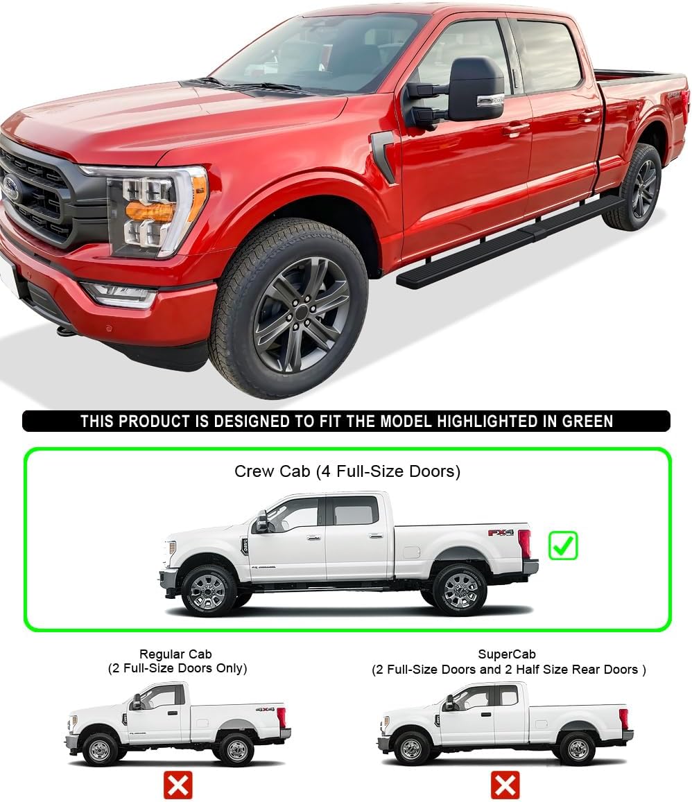 Wheel-to-Wheel HD Ridez Stainless Steel 6" Step Compatible with Ford F150 2015-2026 SuperCrew Cab 6.5ft Bed & F-250 F-350 Super Duty 2017-2026 Crew Cab (Nerf Bar Side Steps Side Bars)