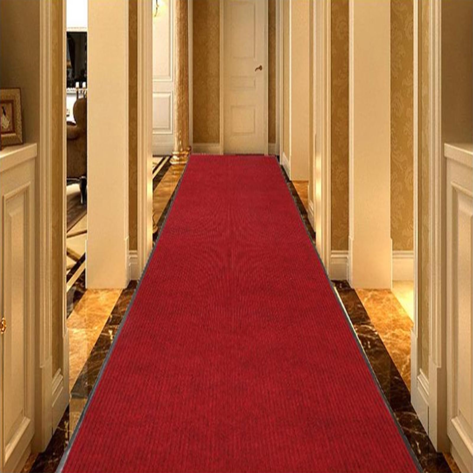 uyoyous 90x300cm Teppich Läufer Flur Fußmatte Schmutzläufer mit Rutschfester Rücken Schmutzfangmatte Teppichläufer für Räumen, Korridoren, Eingangsbereichen - （Rot，Rechteck）