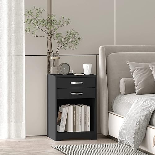Miniatura 5 de hosote Night Stands for Bedrooms Set of 2 Black Nightstand with Charging Station and USB Ports  Power Outlets Table for Bedroom with Storage Drawers