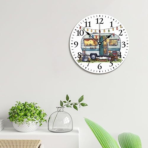 Miniatura 3 de Reloj de pared vintage para caravana, quinta rueda, remolque de viaje, reloj de madera de 10 pulgadas, silencioso, sin tictac, funciona con pilas,