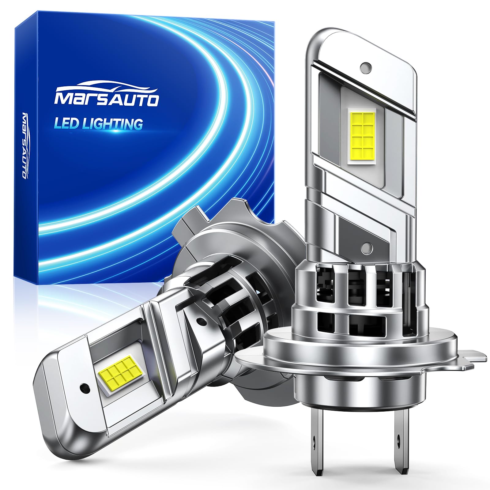 Marsauto M2P H7 Led 50000LM, 6500K Lumière Blanche Ampoule LED H7 With 20000RPM Ventilateur, 80000+ Heures de Durée de Vie, 1:1 Taille Halogène, Plug and Play