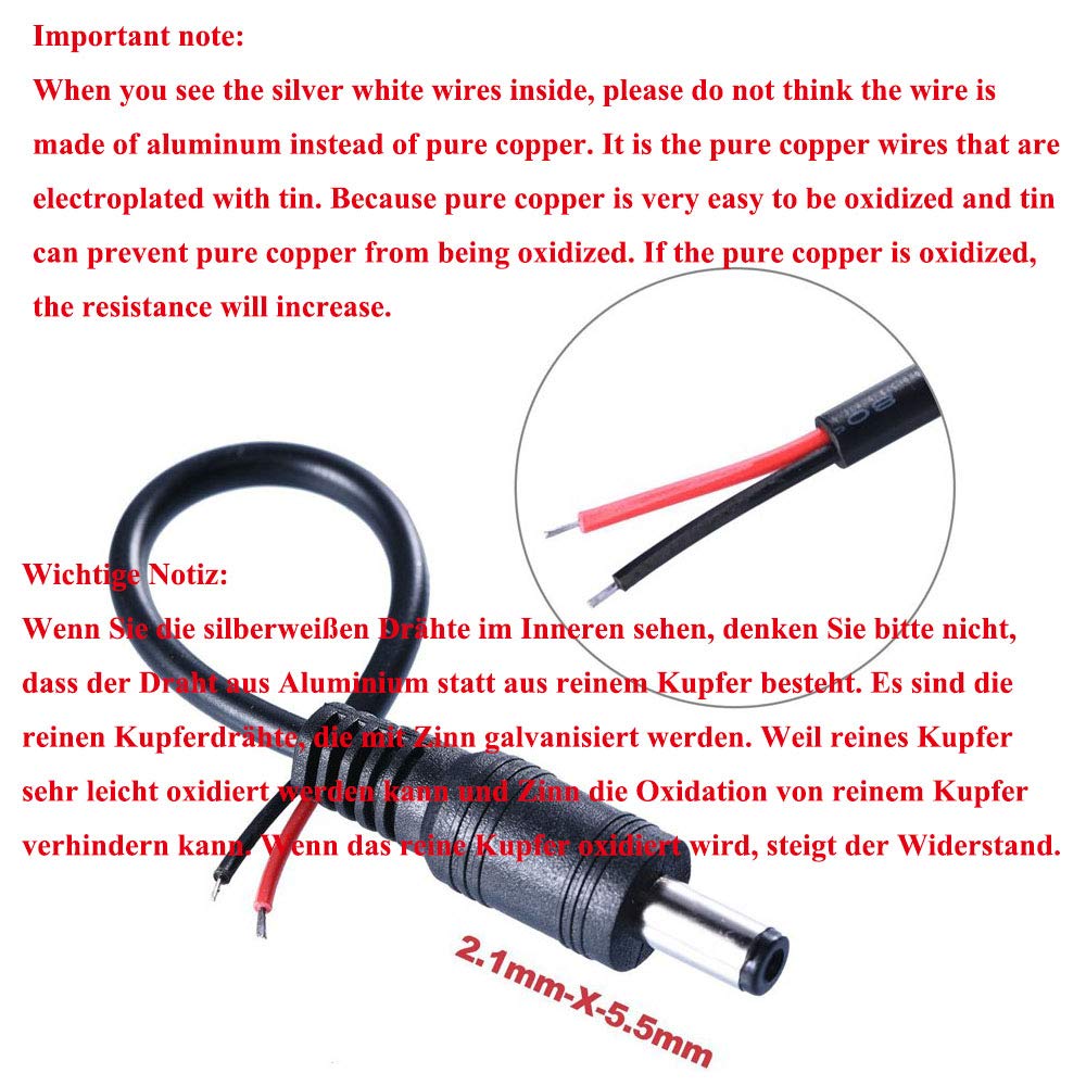 Cavi DC 5.5mm X 2.1mm - 5 Coppie Maschio/Femmina, 22AWG, Per LED, Alimentazione 5V-24V - Foto 4