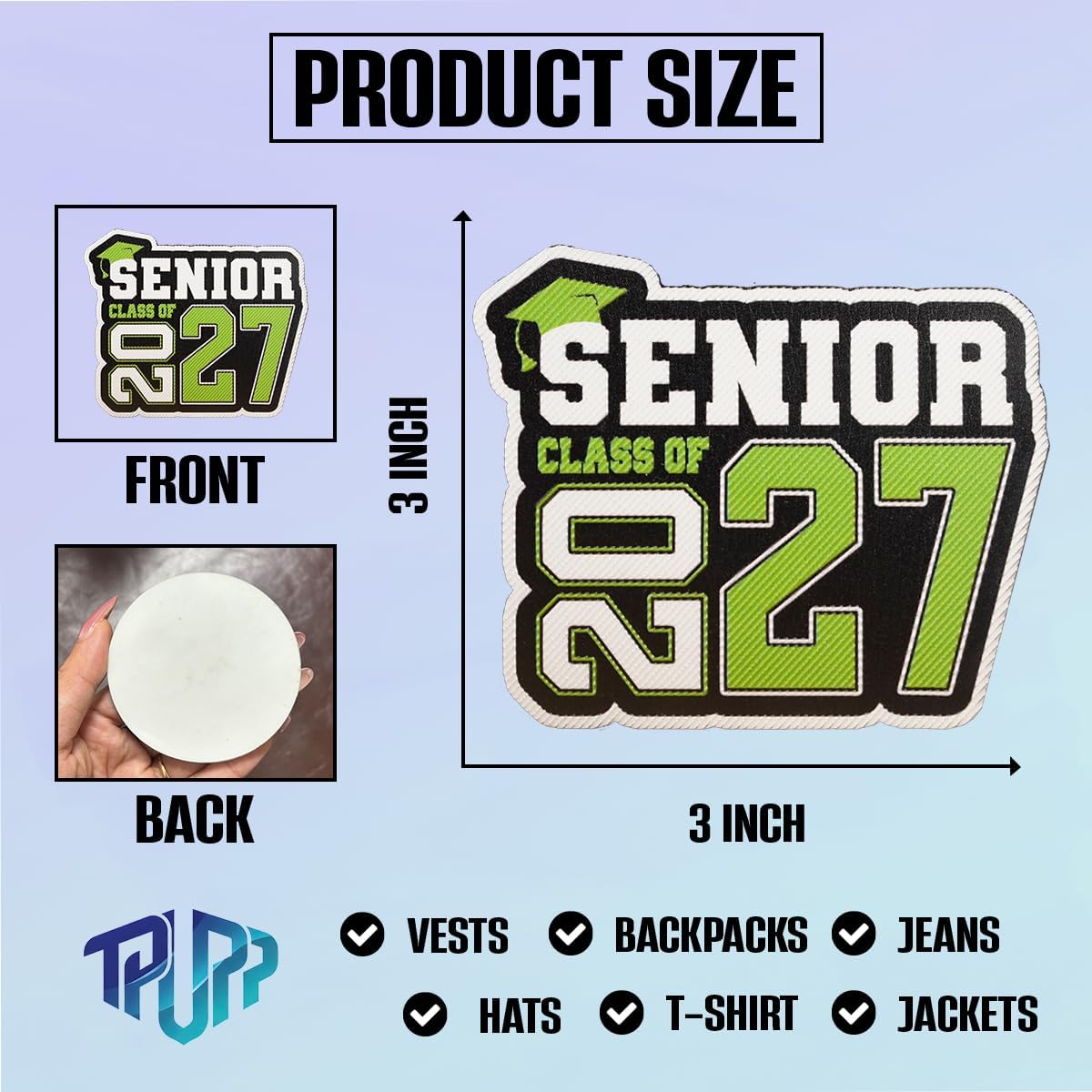 (2PCs) TPUPP Senior 2027 Graduation Class of 2027 - Green 3D TPU Patch