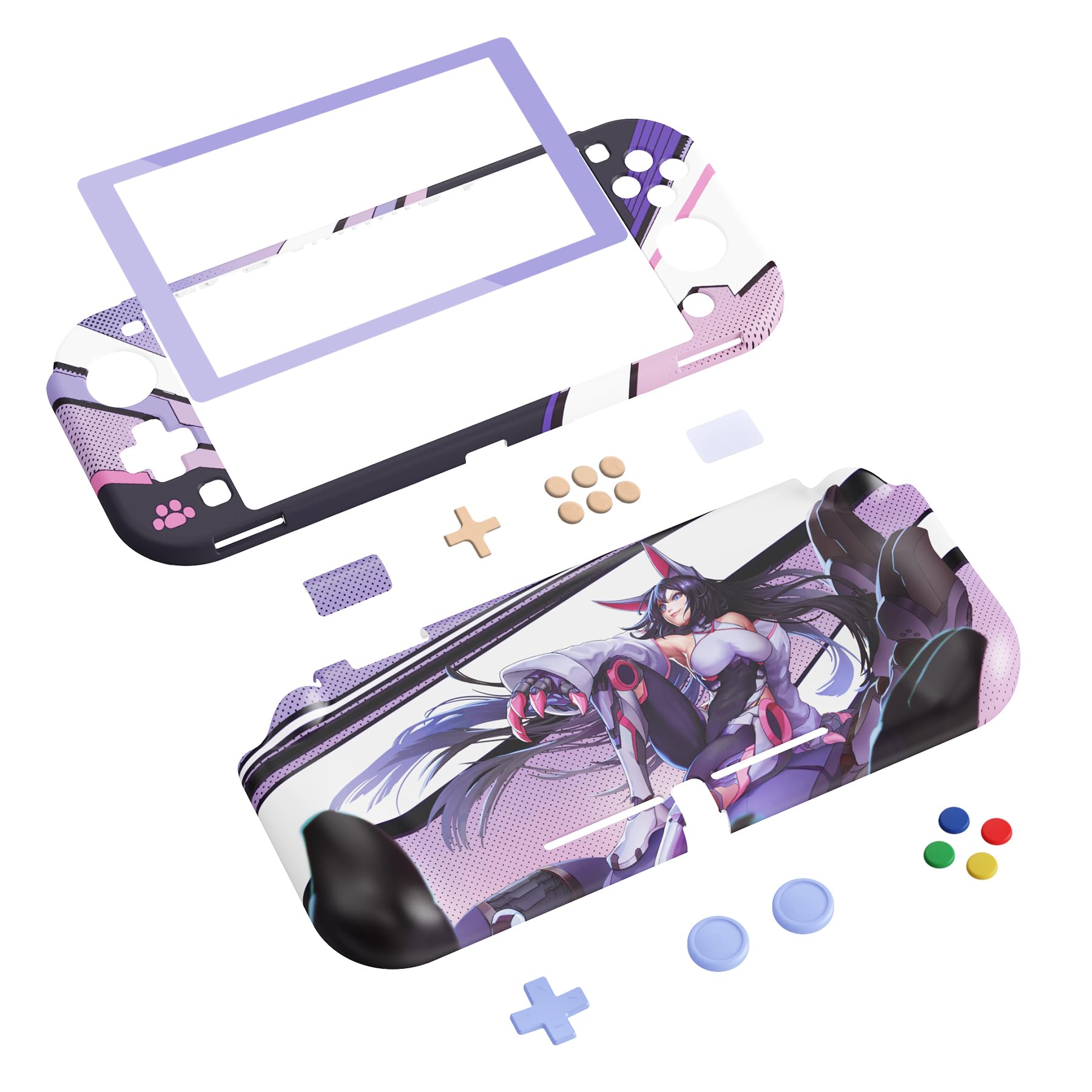 Playvital ZealProtect Custodia per Nintendo Switch Lite, custodia protettiva per accessori, impugnatura ergonomica Joycon con pellicola protettiva e tappi per tasti per Switch Lite (Neko Mecha)