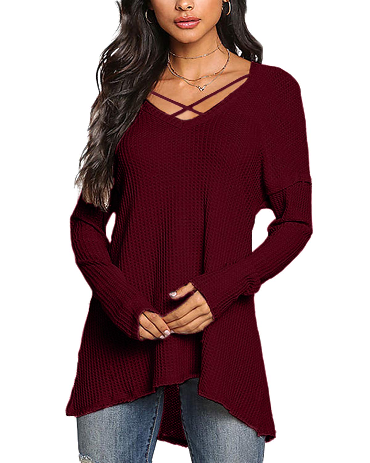 YOINS Women Cold Shoulder Baggy Shirt Long Sleeves Knitted Top Off Shoulder Blouses