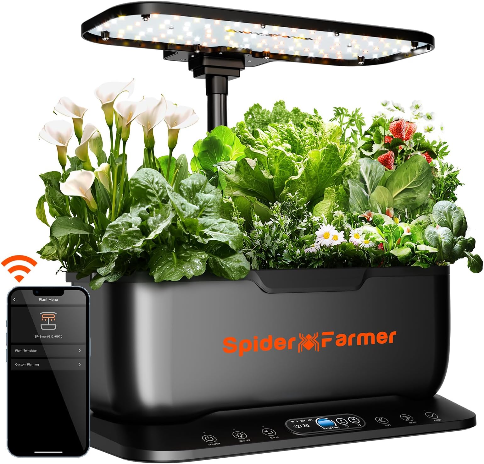 SPIDER FARMER Hydroponics Growing System with 6L Water Tank-Up to 19.4" Herb Garden Kit Indoor with Dimmable LED Grow Light, 12 Pods Germination Kits with Cycle Pump, 4 Timing & 2 Plants Modes