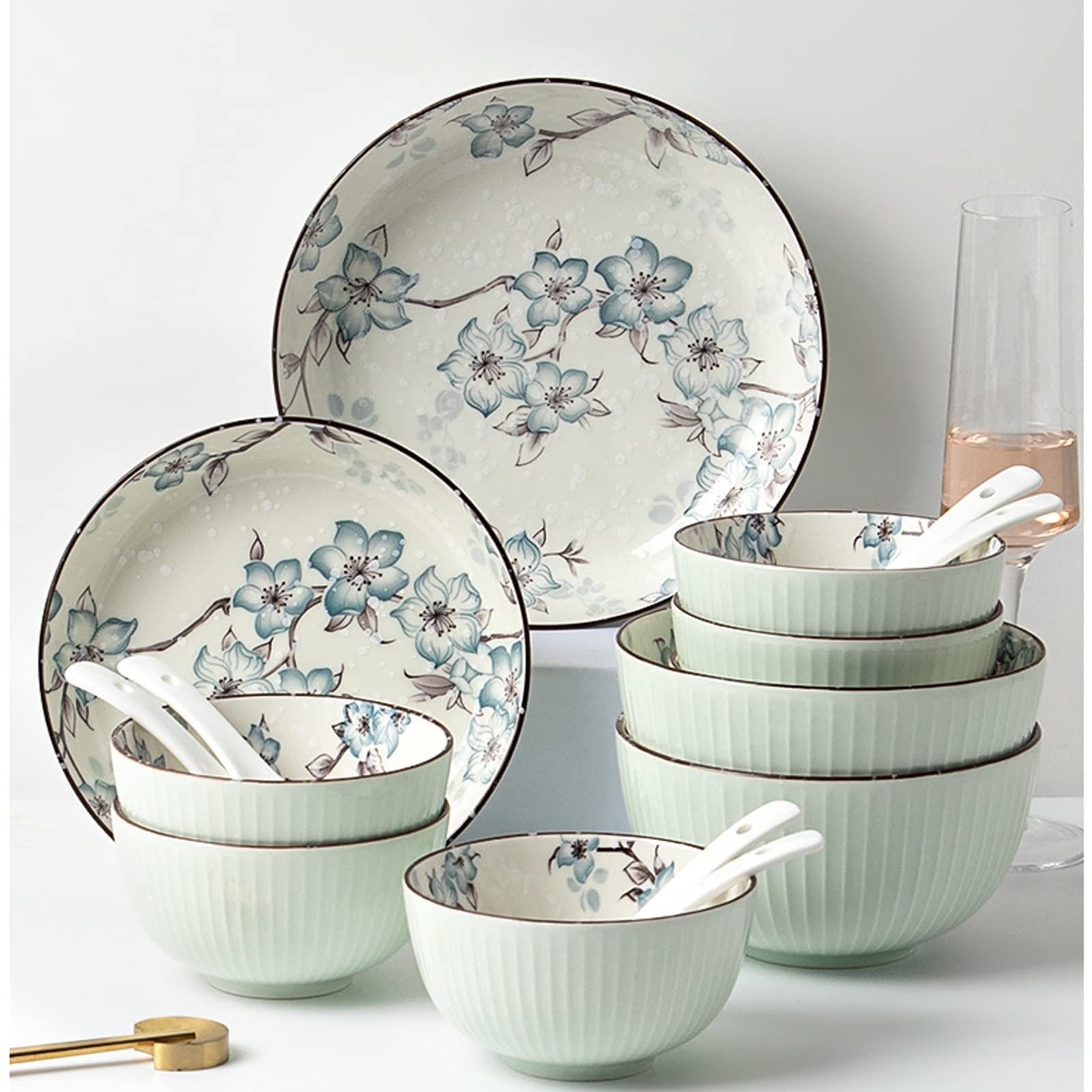 Ceramiczne miski do zupy, ramen, porcelanowe miski do sałatek, zestaw 10 sztuk, kuchenne miski na jęczmień, miseczki deserowe, duża miska do serwowania sałatek