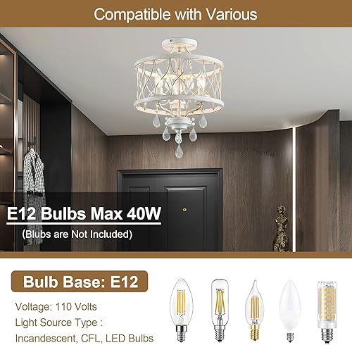 Miniatura 4 de Lámpara de techo de cristal de granja, lámpara de techo semiempotrada de 3 luces, lámpara de techo rústica vintage blanca para pasillo, pasillo,