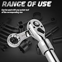 Vista 8 de DISEN Juego de 3 Llaves de Trinquete Extensibles, Impulso de 1/4" 3/8" 1/2", 72 Dientes, Liberación Rápida, Llaves de Vaso con Impulso Reversible