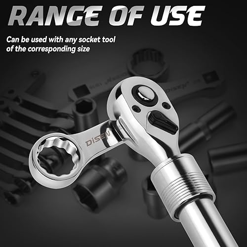 Miniatura 8 de DISEN Juego de 3 llaves de trinquete extensibles, 14 pulgadas, 38 pulgadas, 12 pulgadas, 72 dientes, liberación rápida, llaves reversibles, mango de
