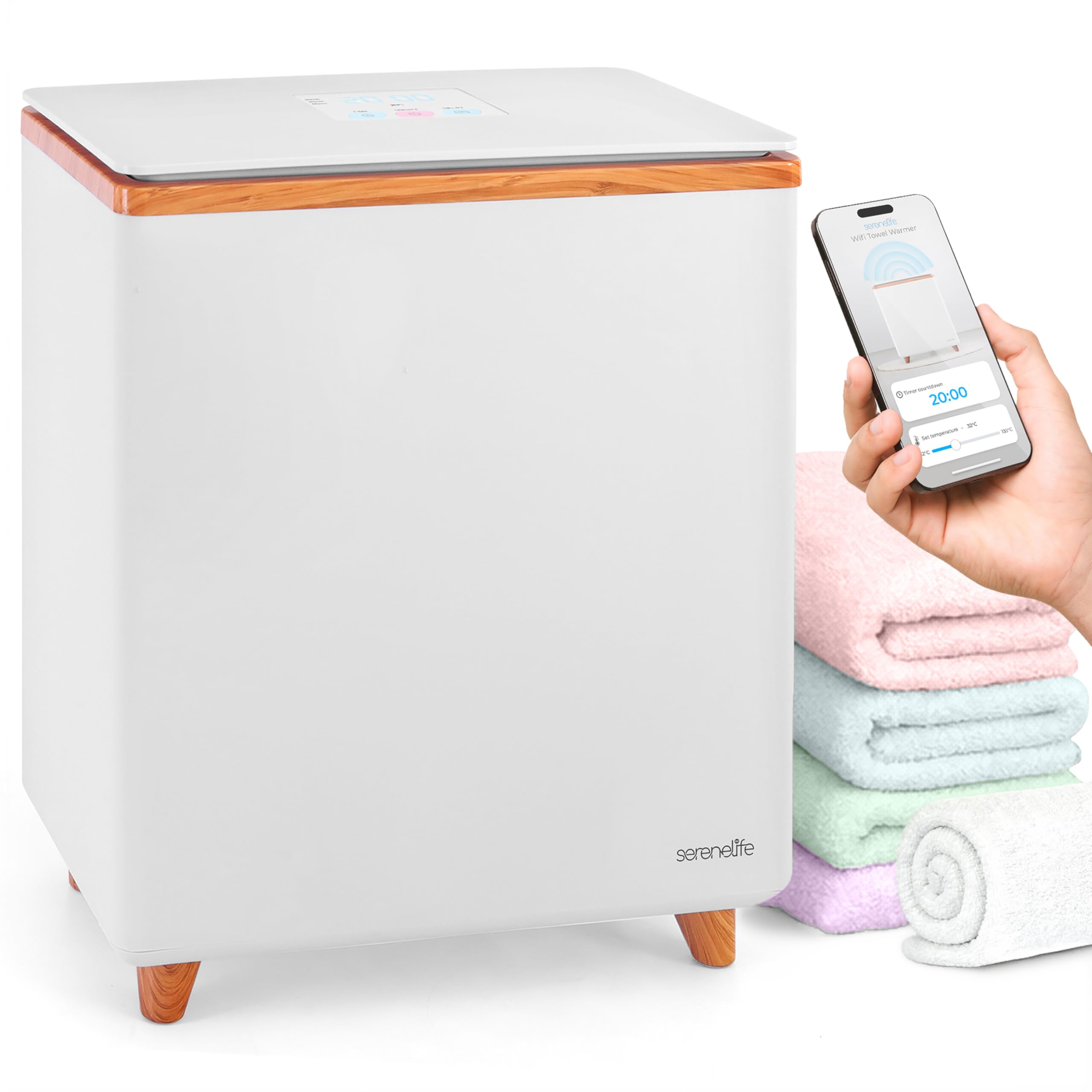 SereneLife WiFi Towel Warmer – Luxury Rectangle Spa & Bathroom Heater with Custom Fragrance, Auto Shut-Off, Fits 2 Large Towels, Blankets, Bathrobes, PJ's – Perfect Gift for Him & Her (Natural) — image 1