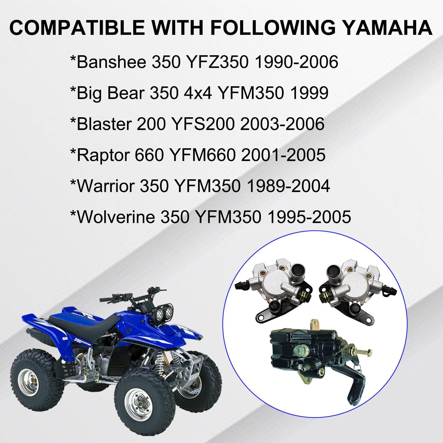 Front Left Right & Rear Calipers Set Compatible with Yamaha Raptor 660 Banshee 350 Warrior 350 Wolverine 350 Blaster 200 YFM660 YFM350 YFZ350 YFS200 OEM # 3GD-2580T-01-00 1UY-2580W-01-00