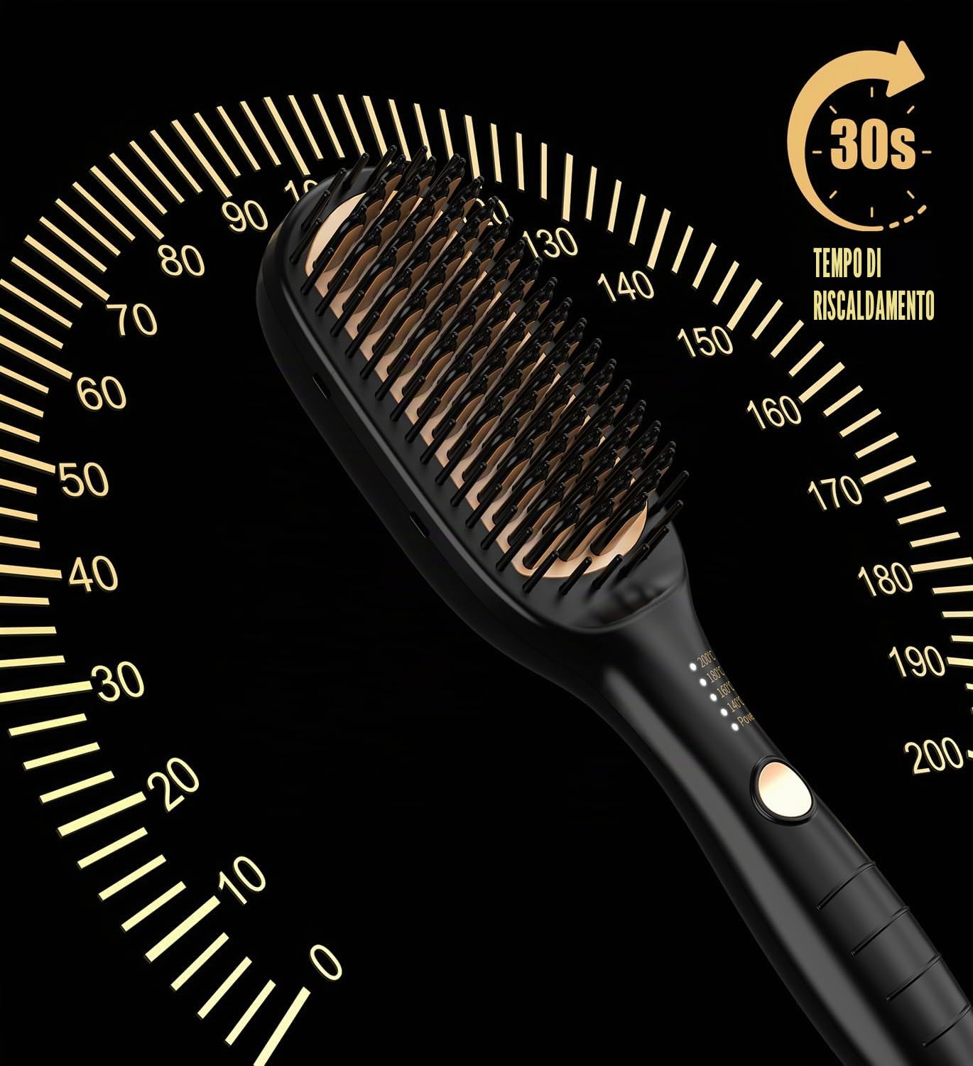 Piastra per capelli professionale spazzola lisciante per capelli, 4 impostazioni di temperatura, 140 ℃-200 ℃, 30 S riscalda, ferri da stiro negativi ioni, tutti i tipi di capelli (oro)