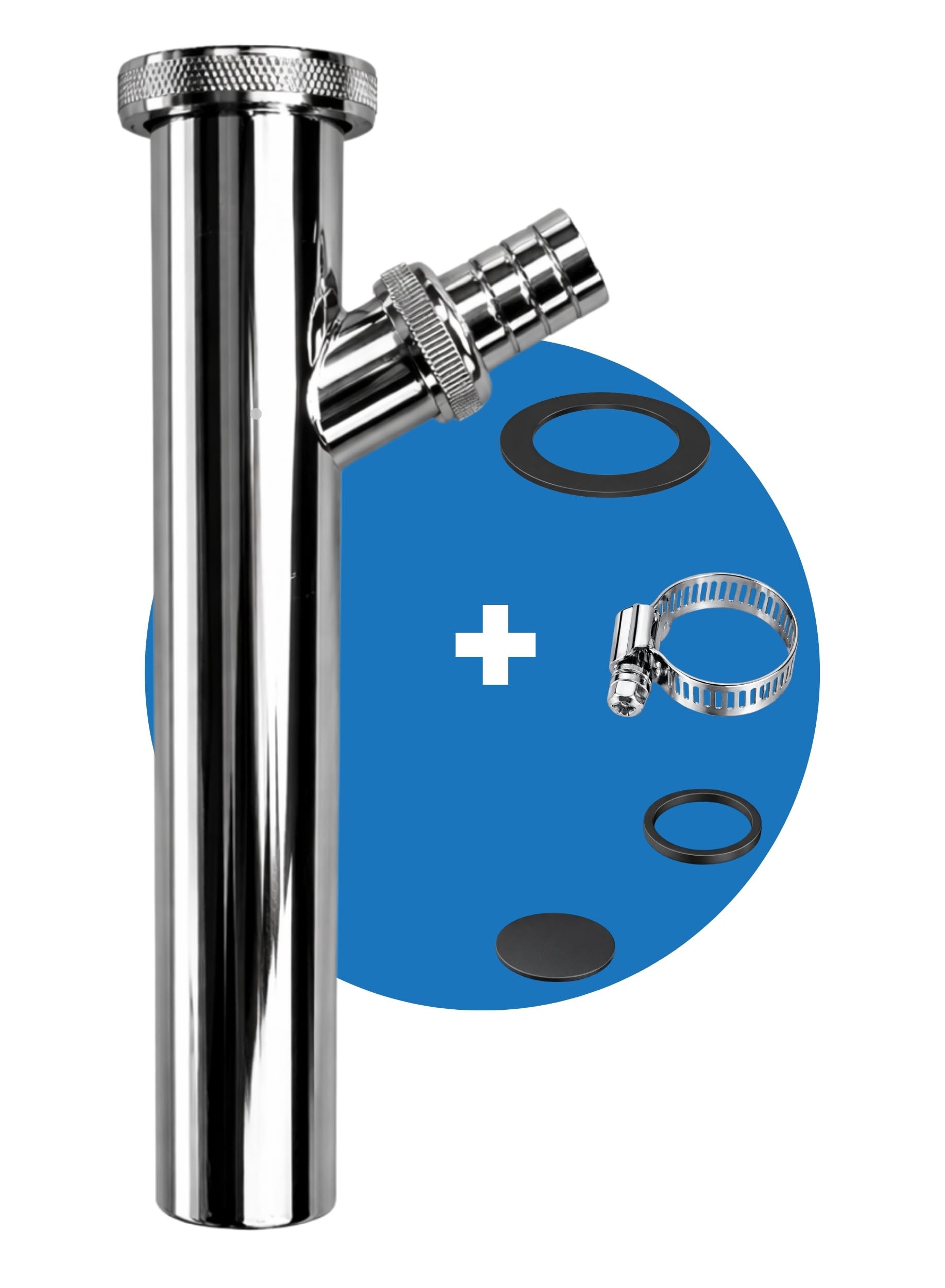 FEINER® Edelstahl Universal Verstellrohr Abflussrohr 1 1/4 Zoll x 200 mm x Ø 32 mm Tauchrohr mit Geräteanschluss, Rohr für Waschbecken Siphon an Wasch,- Spülmaschine verchromt + Gratis-Schlauchschelle