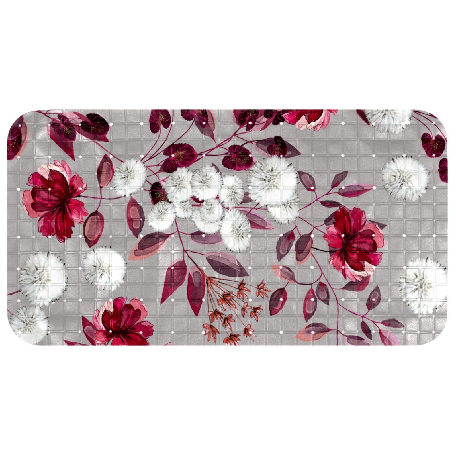 Tapis de baignoire antidérapant à ventouses fleurs bordeaux anti-glisse