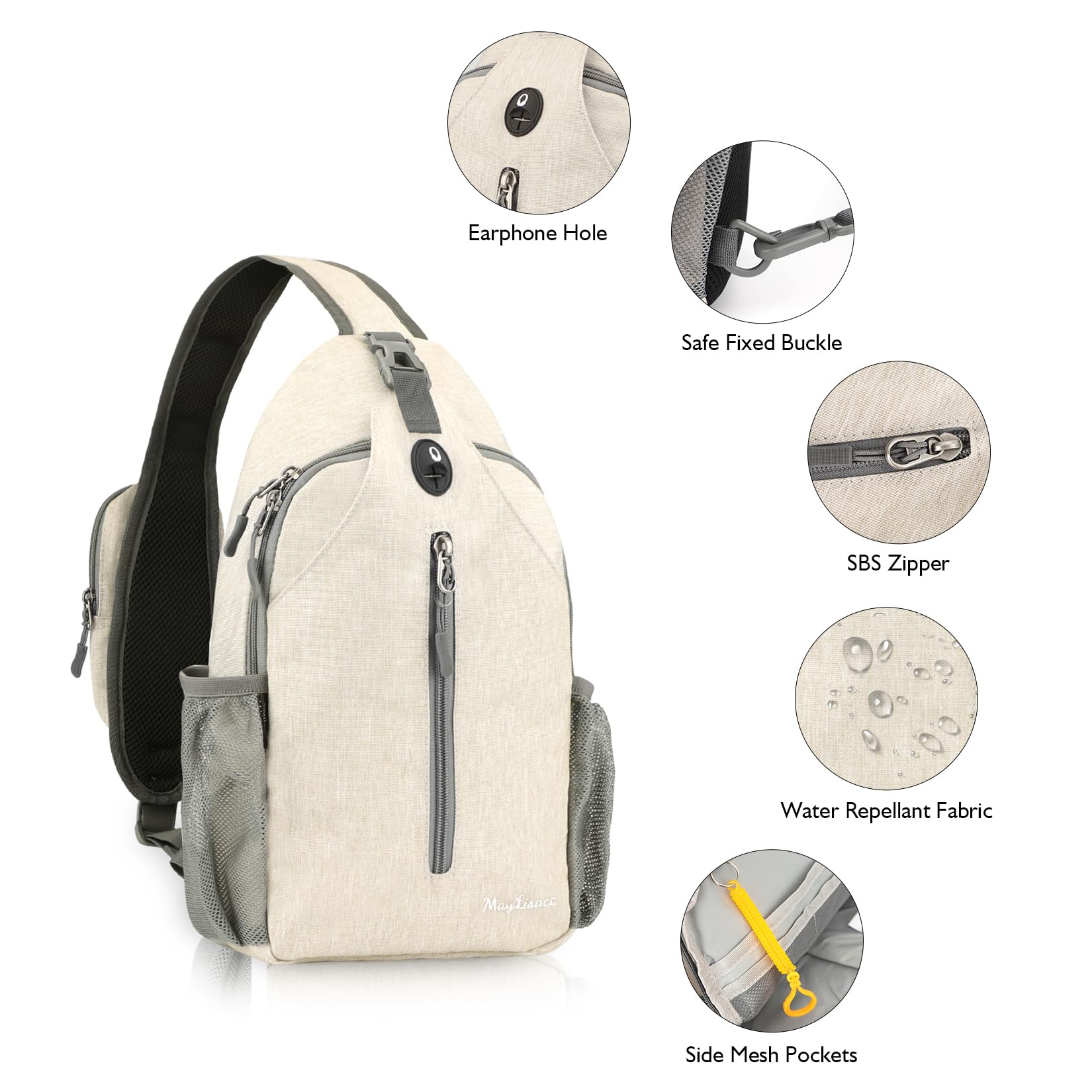 Mochila bandolera, bolso bandolera cruzada, mochila de hombro ligera, bolsa de pecho, bolsa de senderismo, Beige, Deportes, Al 3